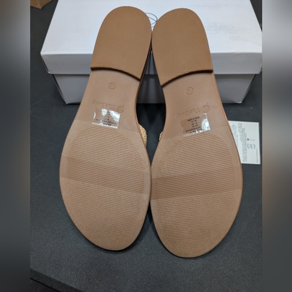 The Drop Monika Raffia Slip On Natural Tan Flat H-Band Slide Sandals Size 13 - Picture 3 of 4